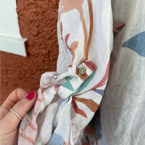 Cynthia Rowley Womens Plus 2X White Floral 100% Linen Shirt Top Tropical - Picture 4 of 5